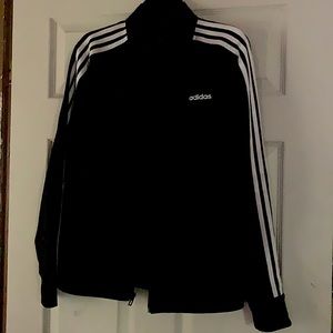 Adidas lady bomber jacket black and white stripes on the sleeves